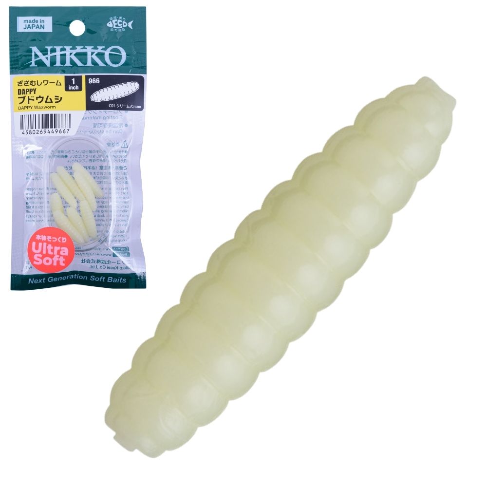 NIKKO KASEI Scented Floating Soft Bait Lure Dappy WaxWorm 1”/Ultra Soft