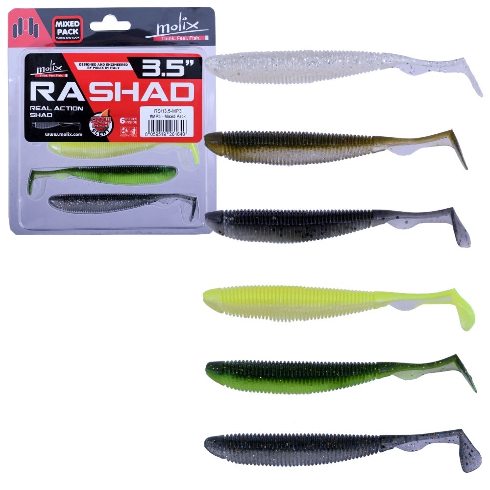 MOLIX Scented Soft Bait Lure RA SHAD 3.5” Mixed Pack MP-3