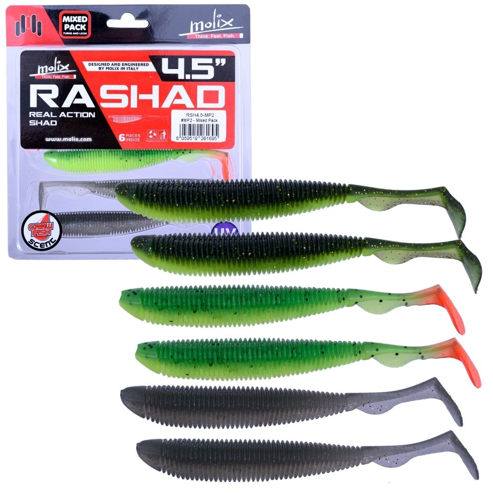 MOLIX Scented Soft Bait Lure RA SHAD 4.5” Mixed Pack MP-2