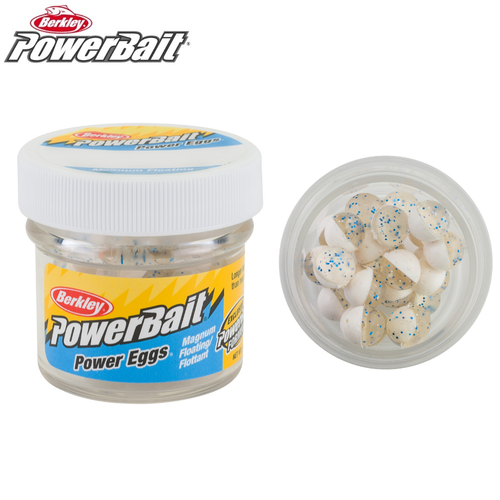 BERKLEY PowerBait Magnum Floating Clear Power Eggs – Clear Silver Blue-Fl. White