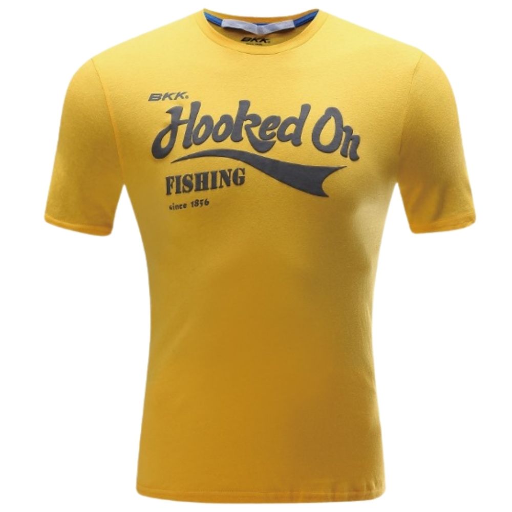 BKK Fishing 100% Cotton Hooked On Fishing T-Shirt Yellow