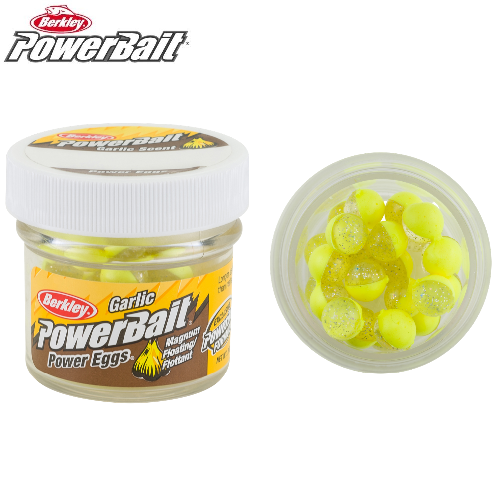 BERKLEY PowerBait Garlic Scented Power Eggs Floating Clear Silver-Fl. Yellow