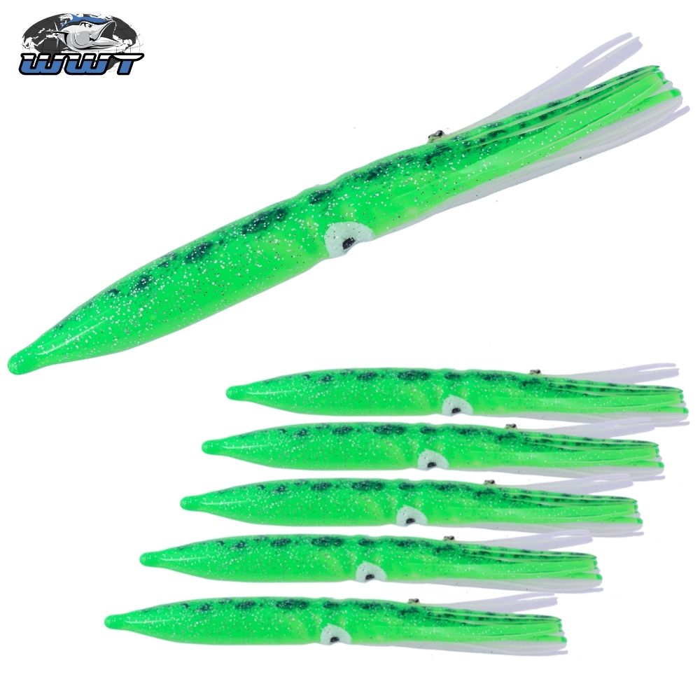 WWT Soft Plastic Skirt Lure HUMBOLT SQUID 11.5cm/5pcs Green Mack/Glow