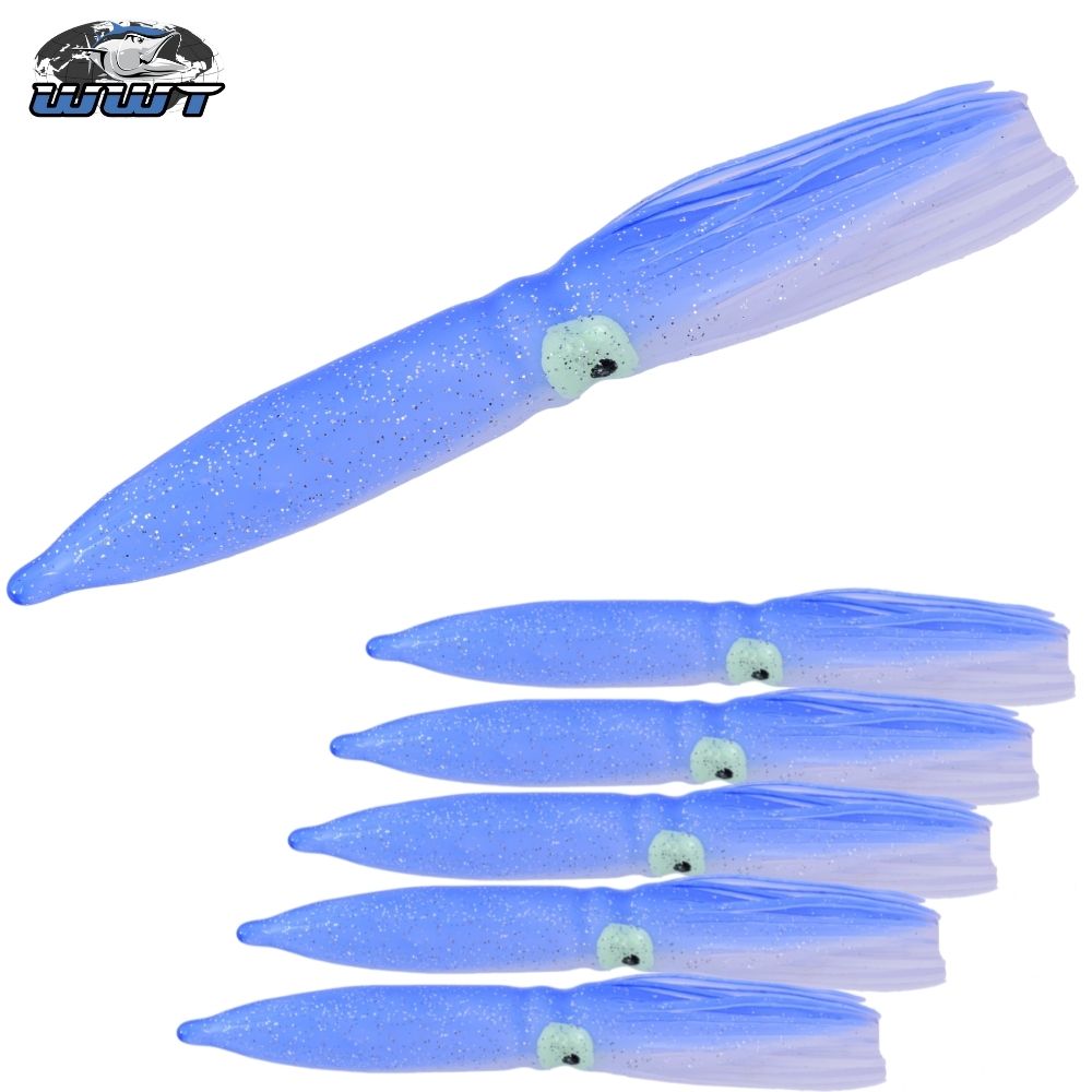 WWT Soft Plastic Skirt Lure HUMBOLT SQUID 10cm/5pcs Blue/White