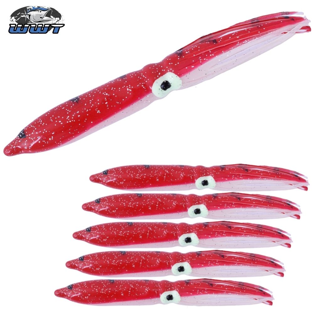 WWT Soft Plastic Skirt Lure HUMBOLT SQUID 10cm/5pcs Green Red/Stripe/Glow