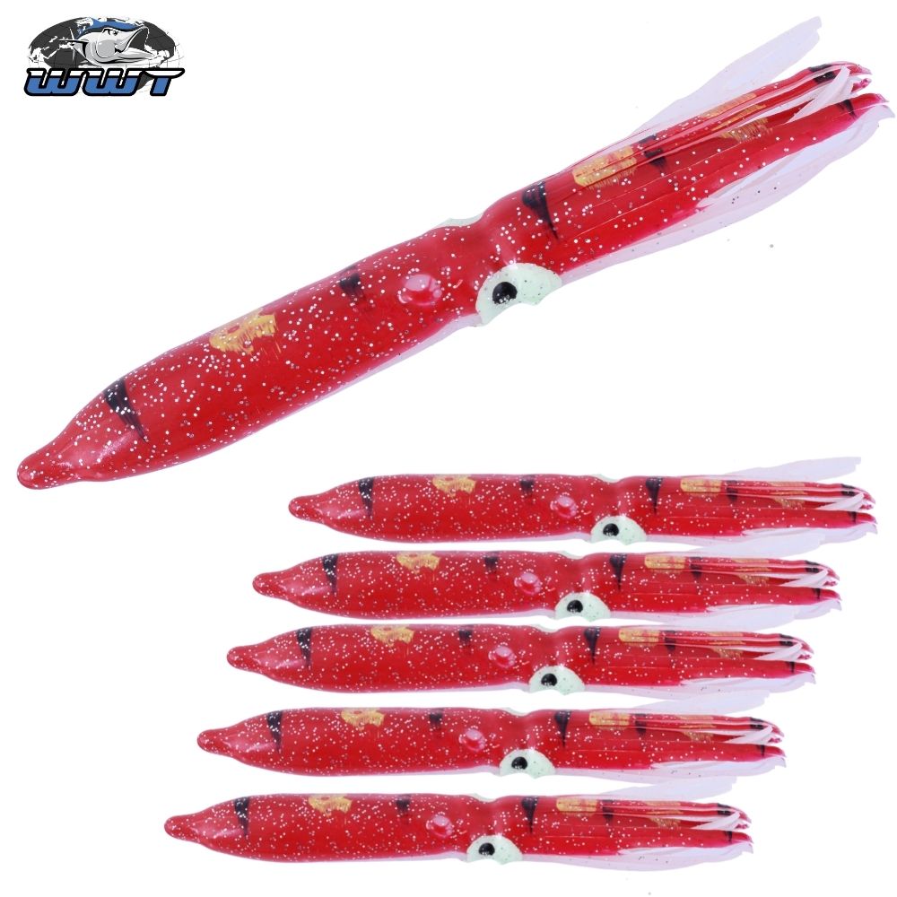 WWT Soft Plastic Skirt Lure HUMBOLT SQUID 10cm/5pcs Green Red/Stripe/Dot/Glow