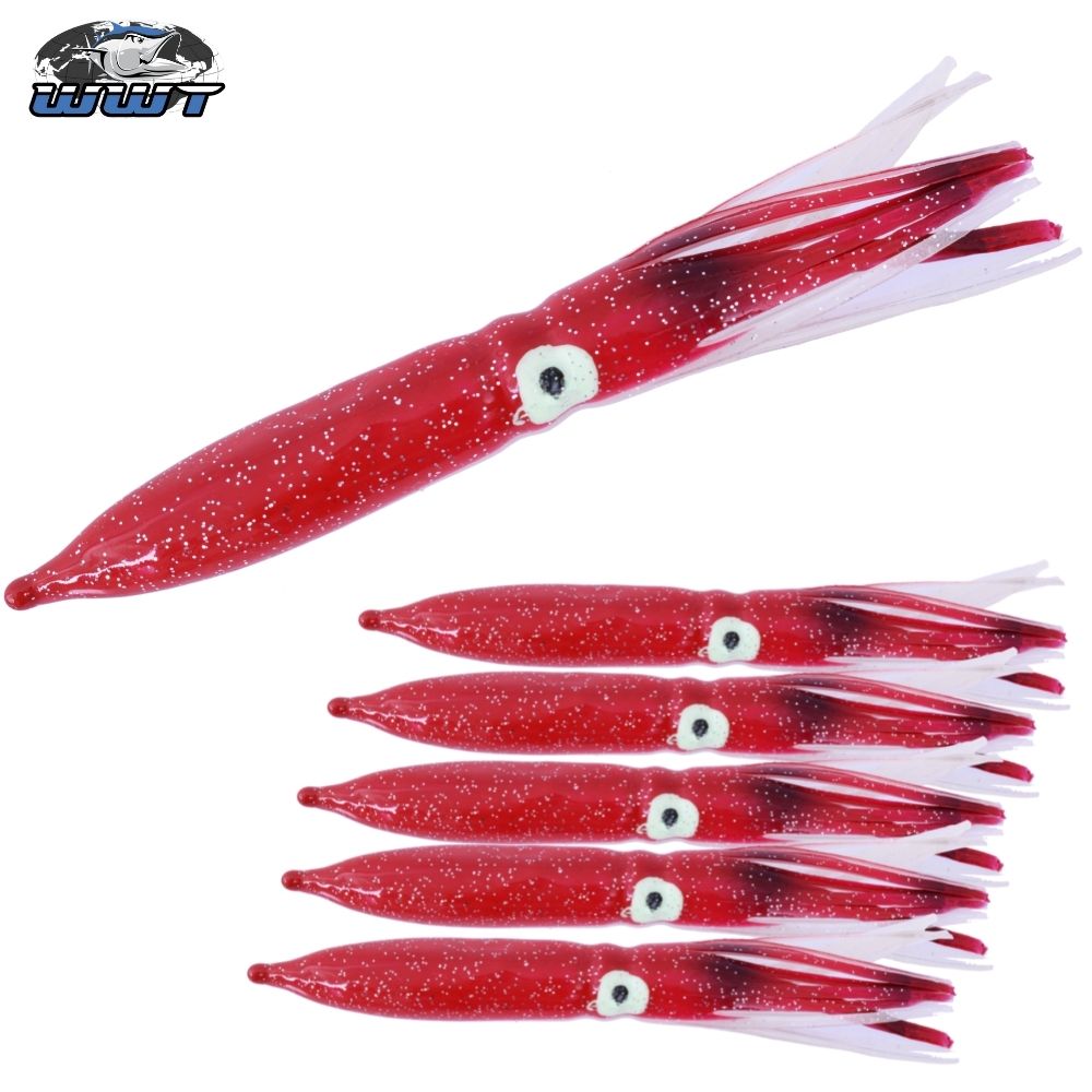 WWT Soft Plastic Skirt Lure HUMBOLT SQUID 11.5cm/5pcs Red/Glow