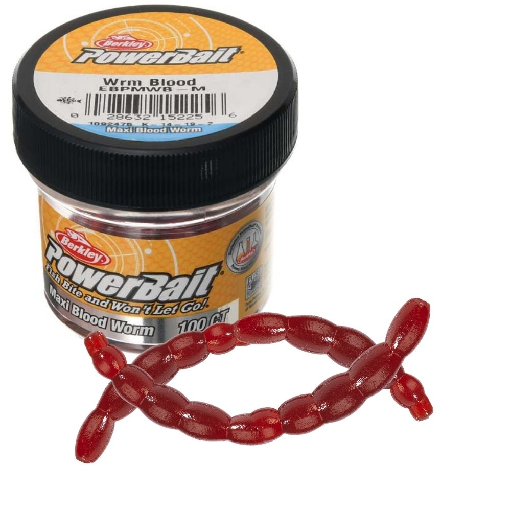 BERKLEY PowerBait Scented Soft Bait Lure MAXI BLOOD WORM 100pcs