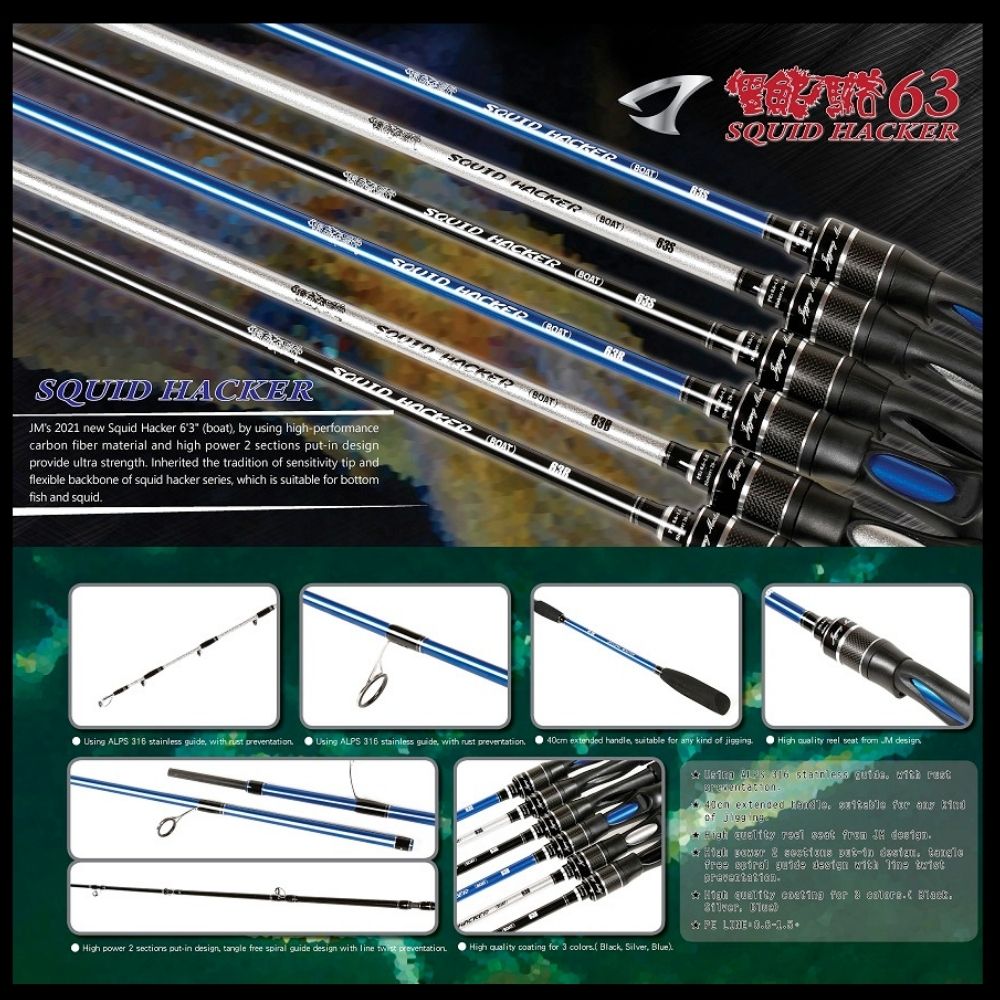 JIGGING MASTER Squid Fishing Spinning Boat Rod SQUID HACKER 63S Blue - Image 2