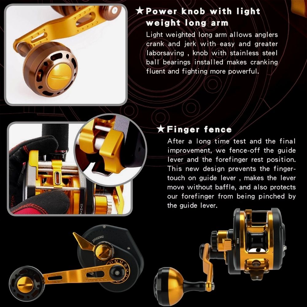 WIKI JIGGING Baitcasting Righthanded Jigging Reel VIOLENT SLOW 1500XH Black/Gold - Image 3