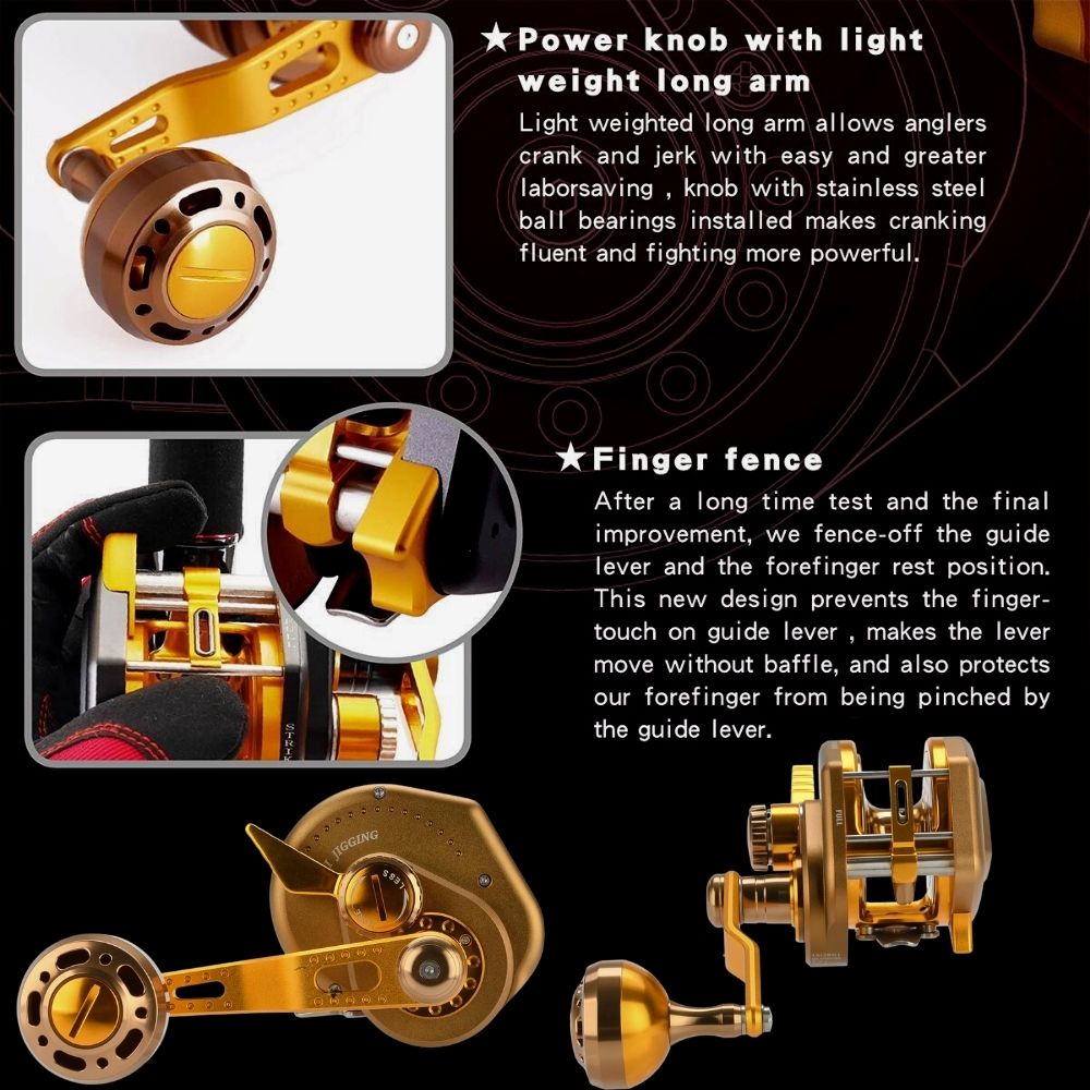 WIKI JIGGING Baitcasting Righthanded Jigging Reel VIOLENT SLOW 1500XH Brown/Gold - Image 3