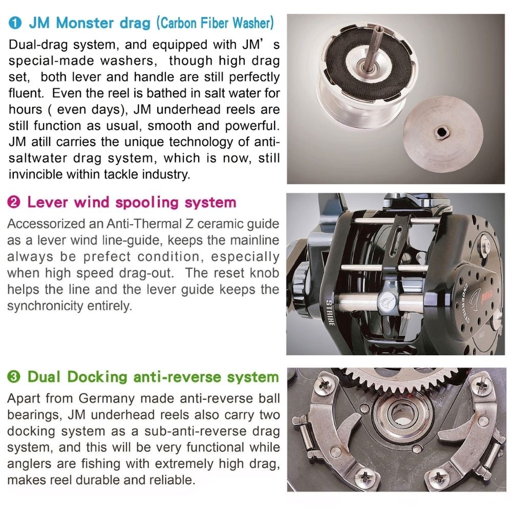 JIGGING MASTER Extreme Jigging Lefthanded Reel UNDERHEAD PE7 Blue/Black - Image 9