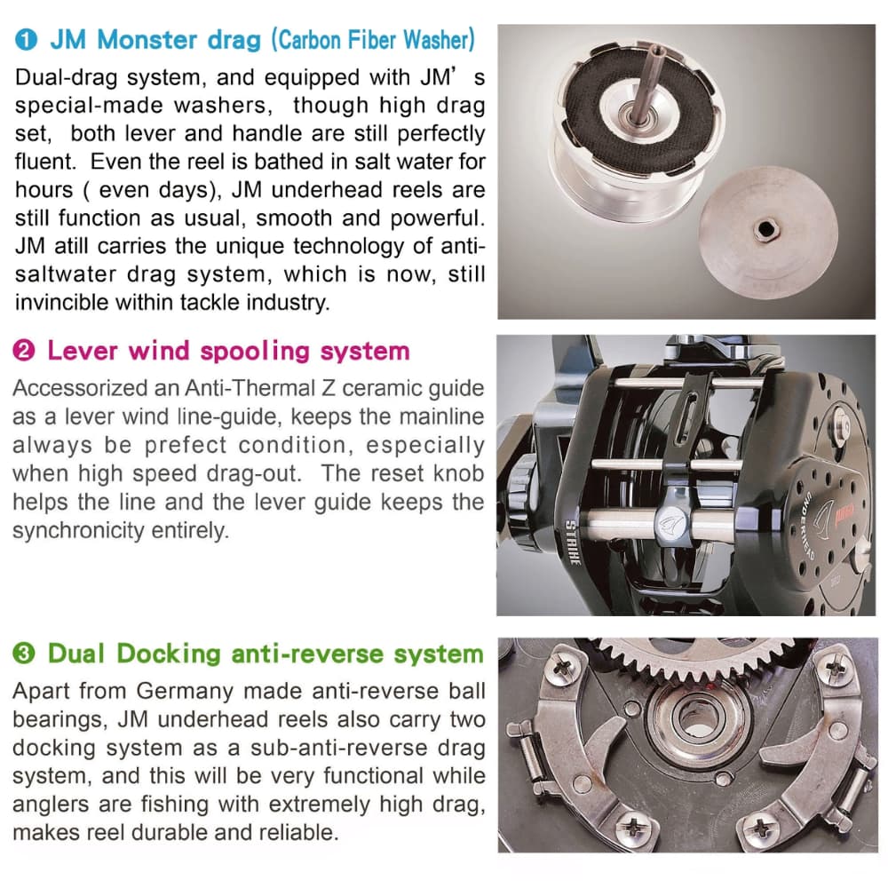 JIGGING MASTER Extreme Jigging Reel UNDERHEAD PE3 Black/Grey Righthanded - Image 4