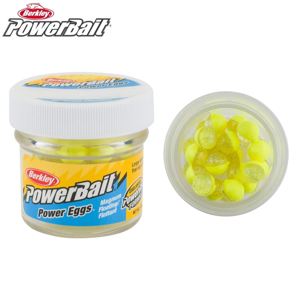 BERKLEY PowerBait Magnum Floating Clear Power Eggs - Clear Silver-Fl.  Yellow