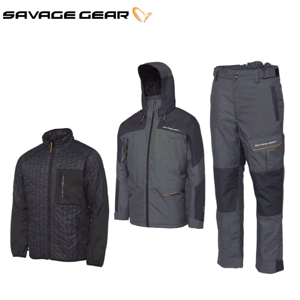 SAVAGE GEAR Three Piece Waterproof Thermo Suit THERMO GUARD Charcoal Grey Melange