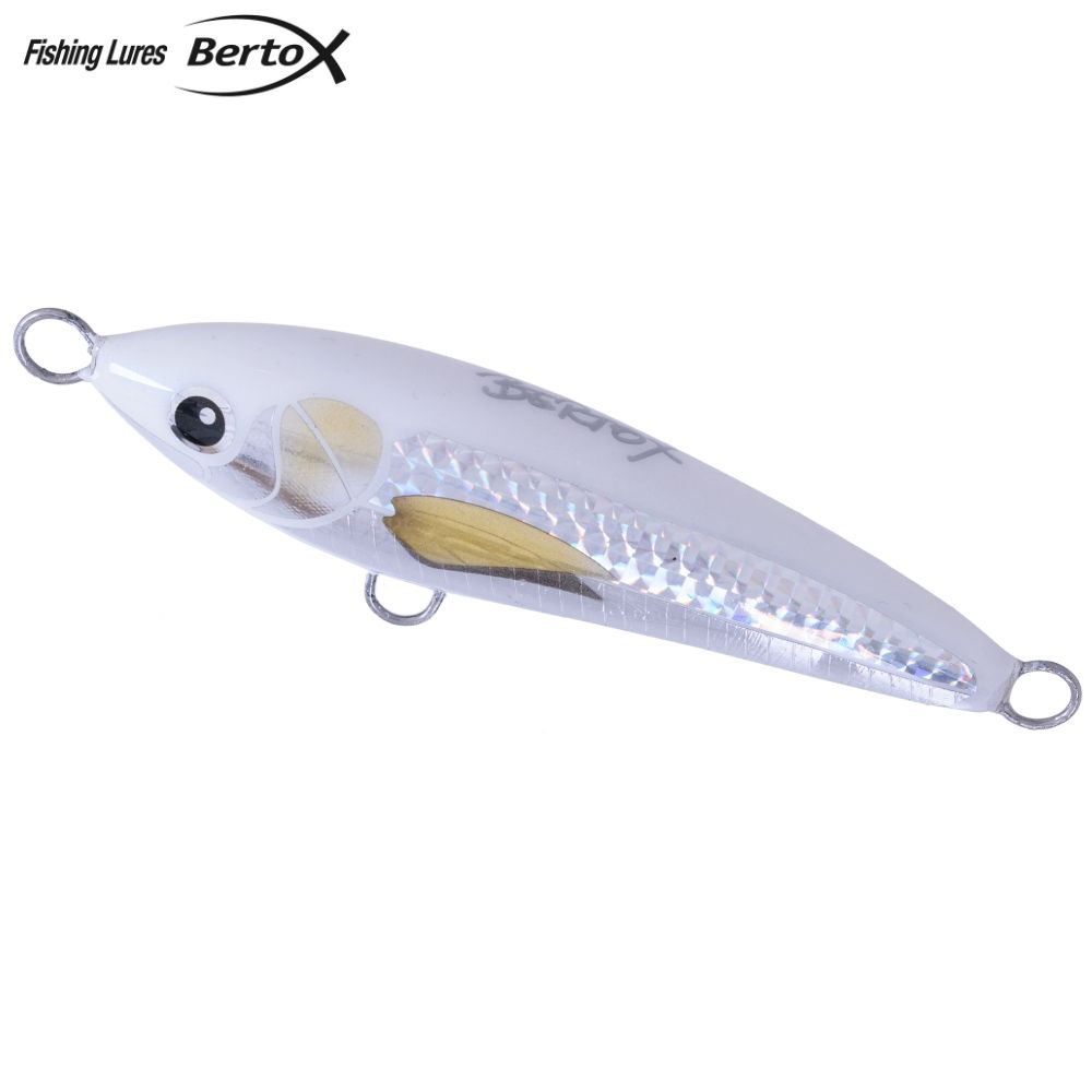 BERTOX Saltwater Handmade Wooden Sinking Stickbait Lure 10cm/40g White Foil