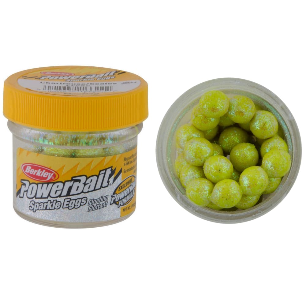 BERKLEY PowerBait Power SPARKLE EGGS Floating Magnum Chartreuse With Scales
