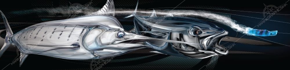 MGI Custom Marine Graphics Boat Wrap Design CARBON SKIRT CHASER