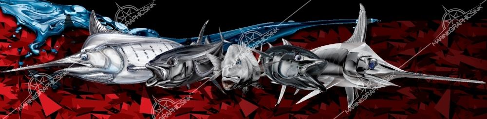 MGI Custom Marine Graphics Boat Wrap Design SALTWATER CARBON RED