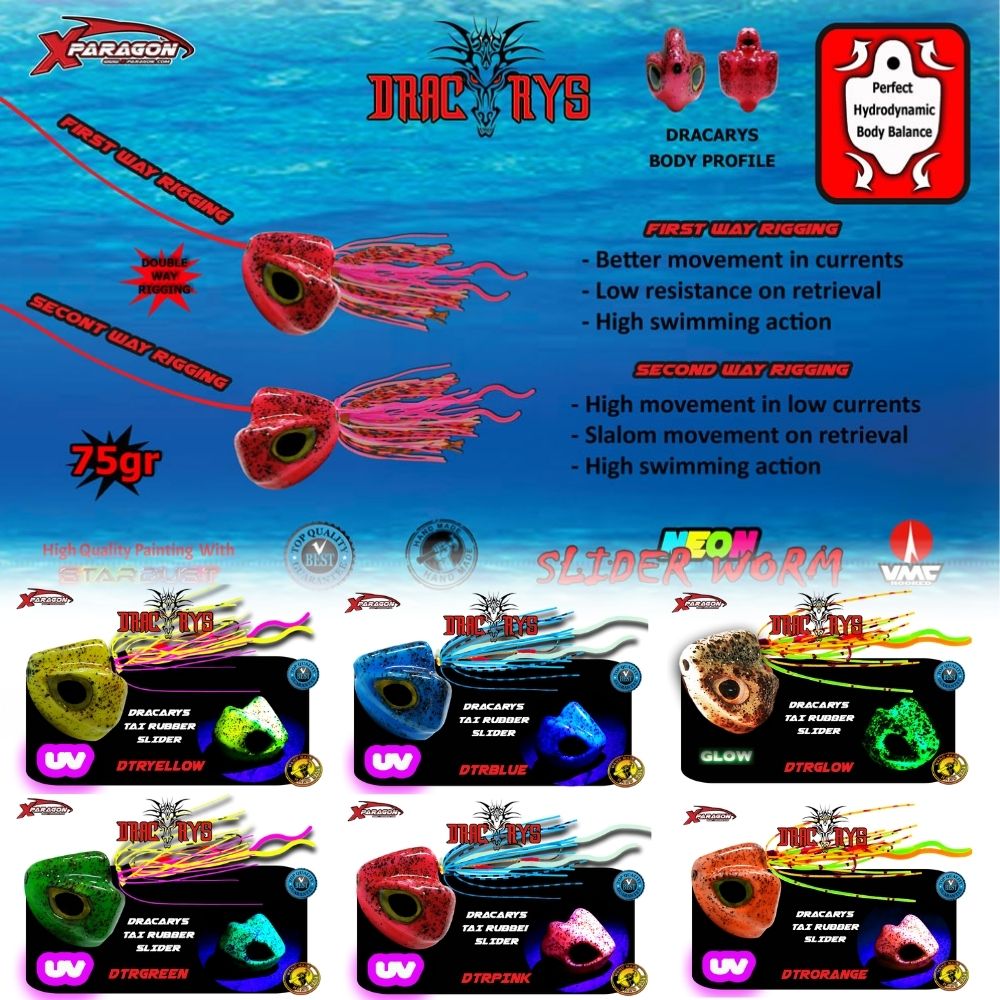 X-PARAGON Rubber Jigging Lure UV-Neon Natura DRACARYS Set 75g - Image 2