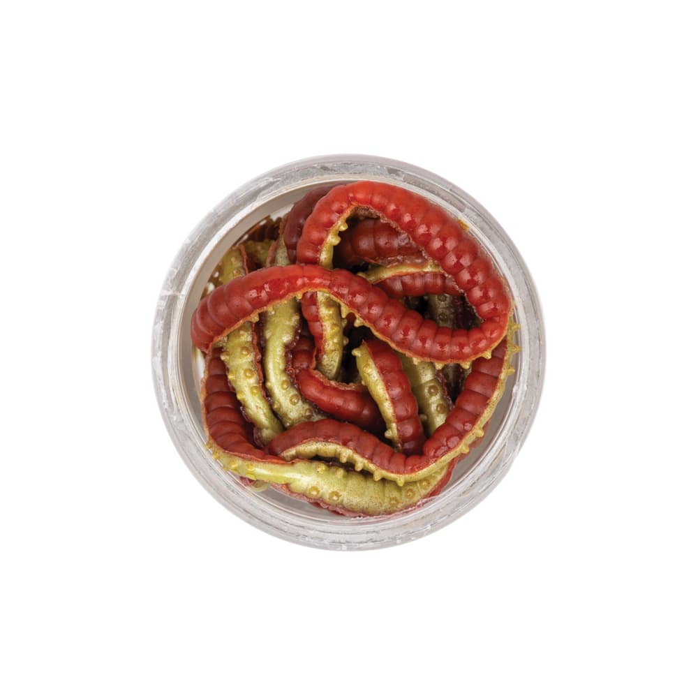 BERKLEY PowerBait Soft Scented Lure Power HONEY WORM 25mm/55pcs Red/Yellow - Image 2