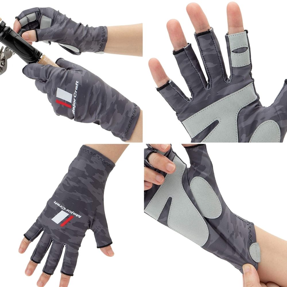 MAJOR CRAFT Quick Drying/UV Protection Fishing Gloves SG-Dark Grey Camo M - Image 3