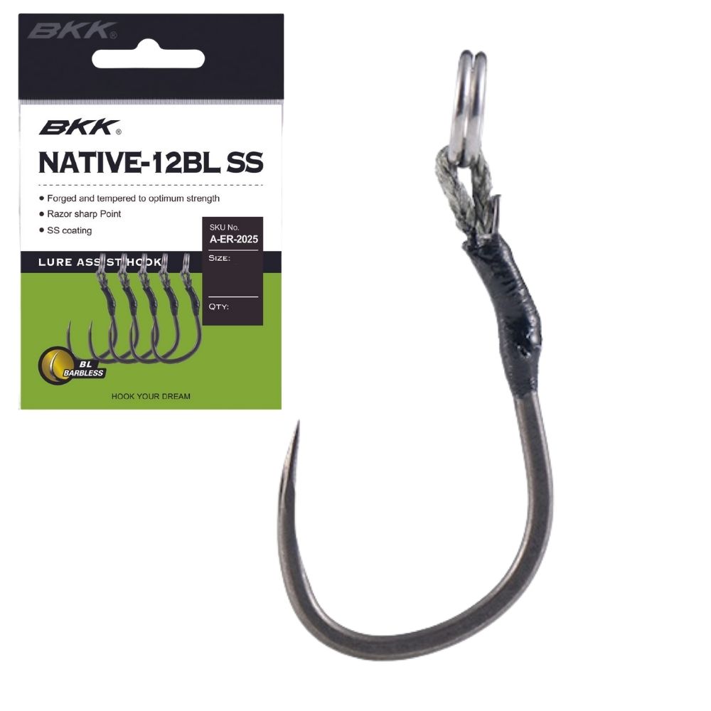 BKK Finesse Fishing Lure Barbless Single Assist Hook NATIVE-12BL SS