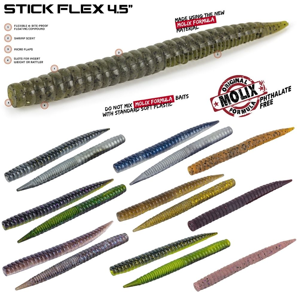 MOLIX Bass Fishing Scented Soft Bait Worm Lure STICK FLEX 4.5in