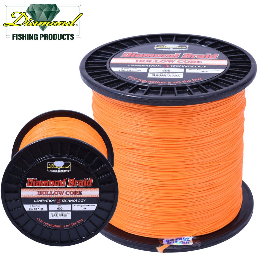 DIAMOND 16 Strand Hollow Core Braid Line GENERATION 3 Orange/600yds