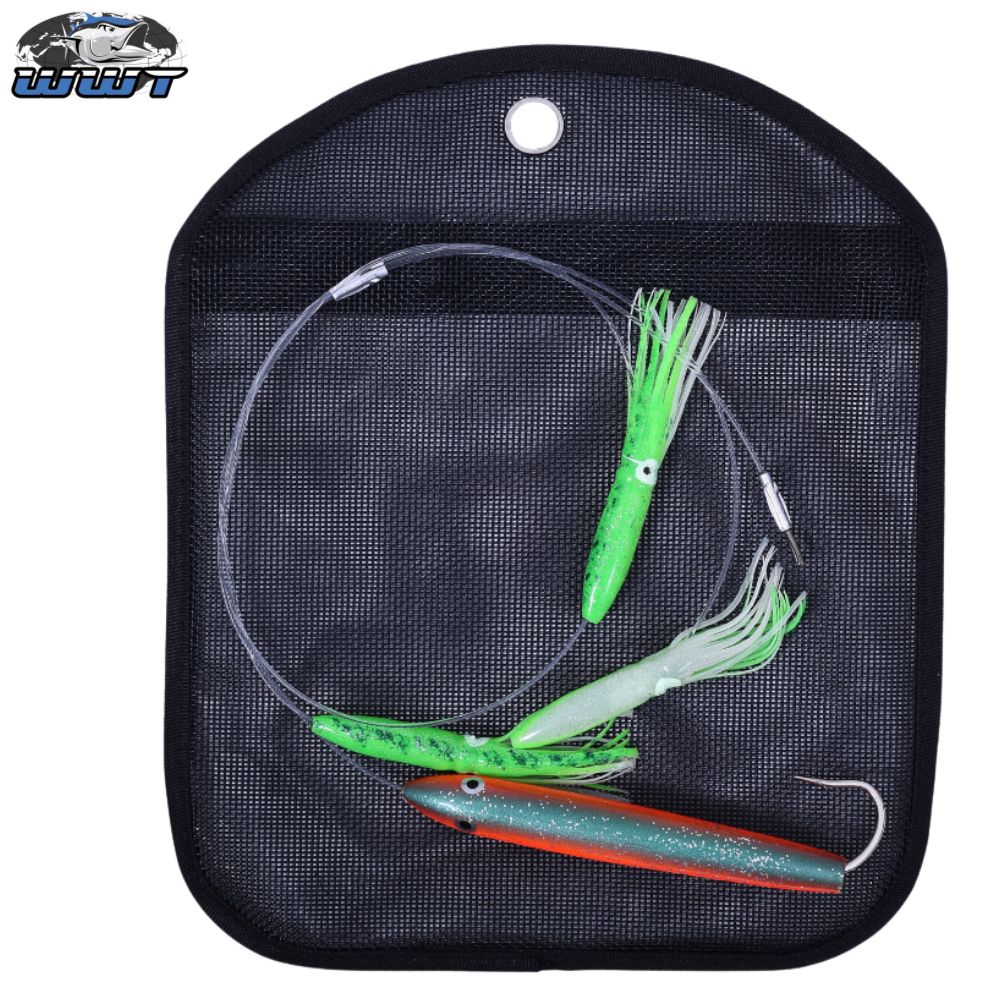 WWT Offshore Trolling Rig Tuna Natural Cedar Plug + Humboldt Squids DAISY CHAIN Green