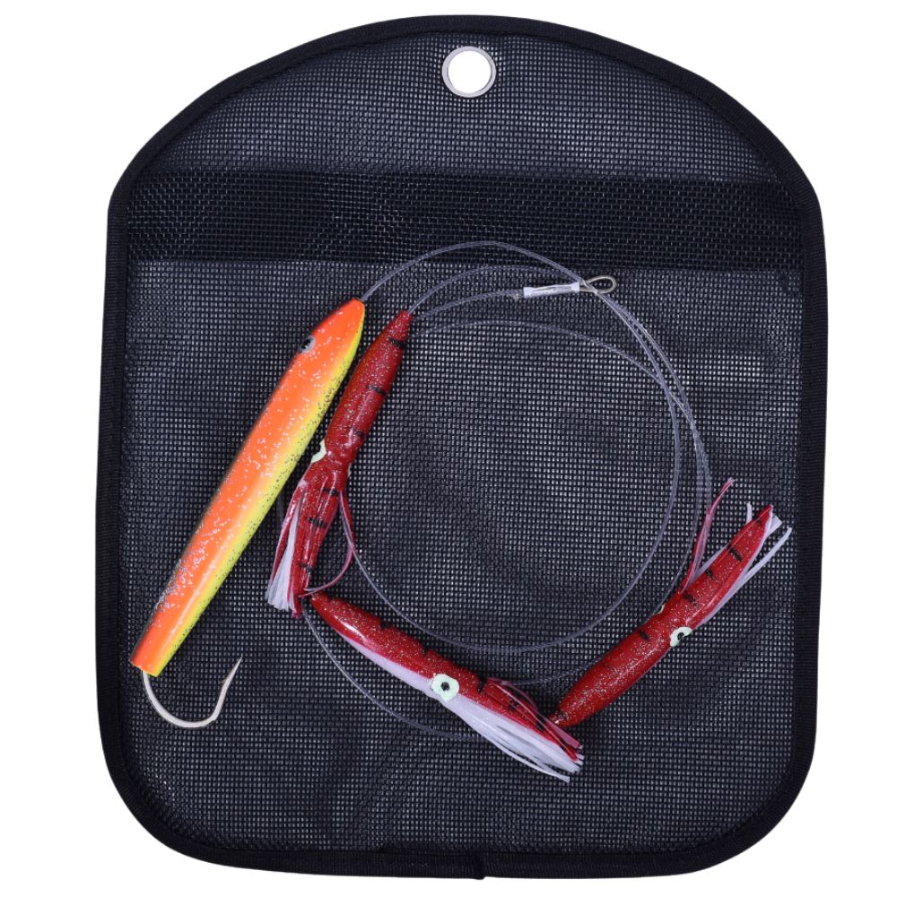 WWT Offshore Trolling Rig Tuna Natural Cedar Plug +Humboldt Squids DAISY CHAIN Red - Image 2