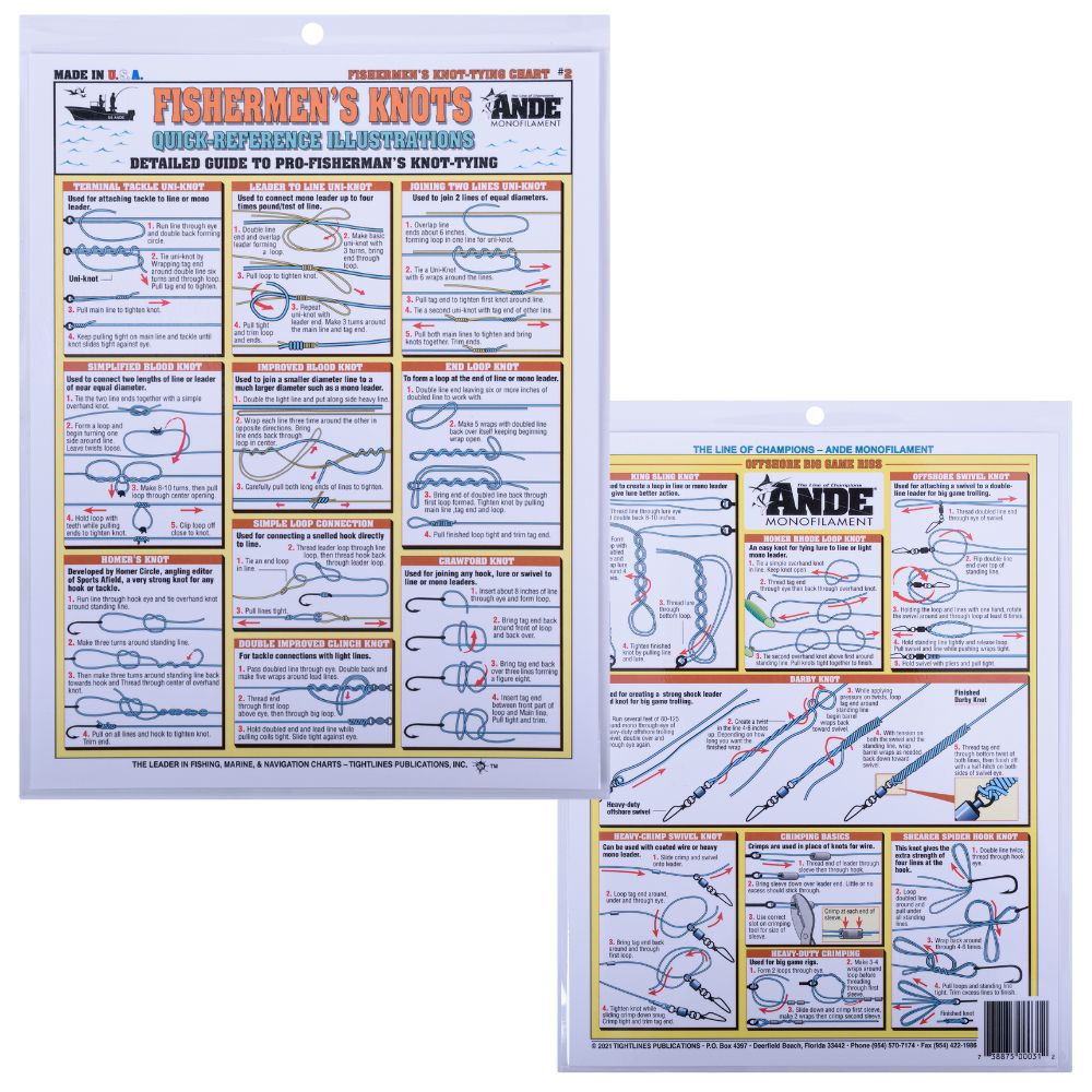 ANDE Laminated-Illustrated Quide To Pro-Fisherman's Knot-Tying CHART #2