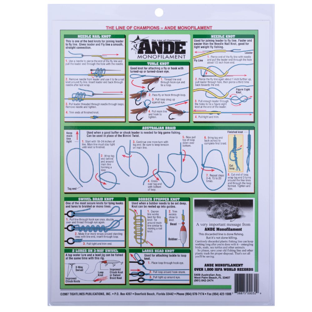 ANDE Laminated-Illustrated Quide To Pro-Fisherman's Knot-Tying CHART #3 - Image 3