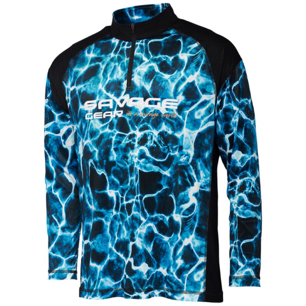 SAVAGE GEAR UV Protective Fishing Long Sleeve T-Shirt MARINE UV Sea Blue