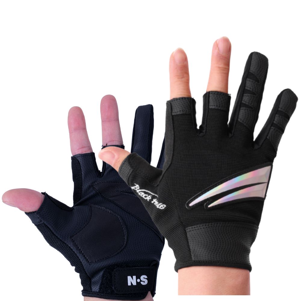 NS BLACK HOLE Natural Leather + RX7 Fabric Fishing Gloves V2 3 CUT Black XL