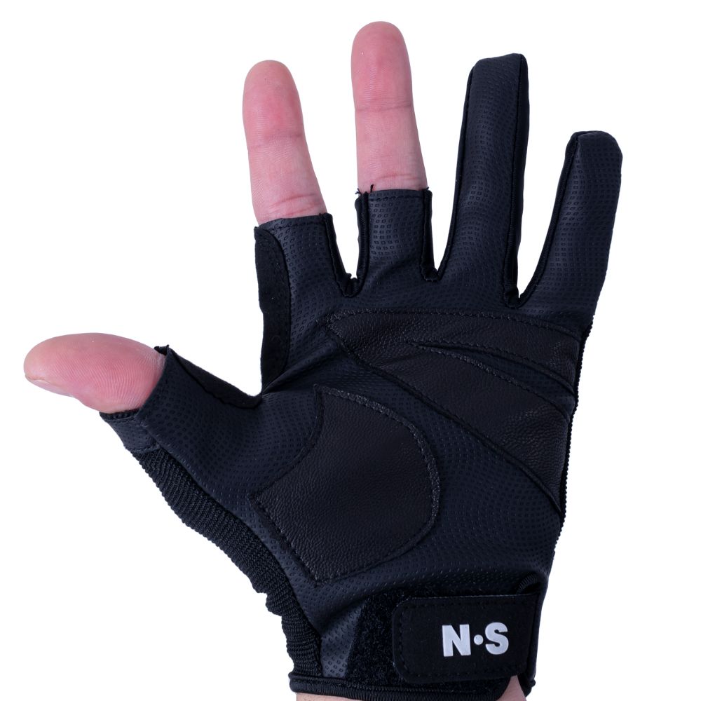 NS BLACK HOLE Natural Leather + RX7 Fabric Fishing Gloves V2 3 CUT Black XL - Image 3
