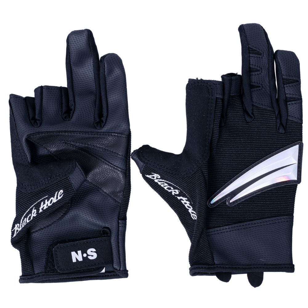 NS BLACK HOLE Natural Leather + RX7 Fabric Fishing Gloves V2 3 CUT Black XL - Image 4