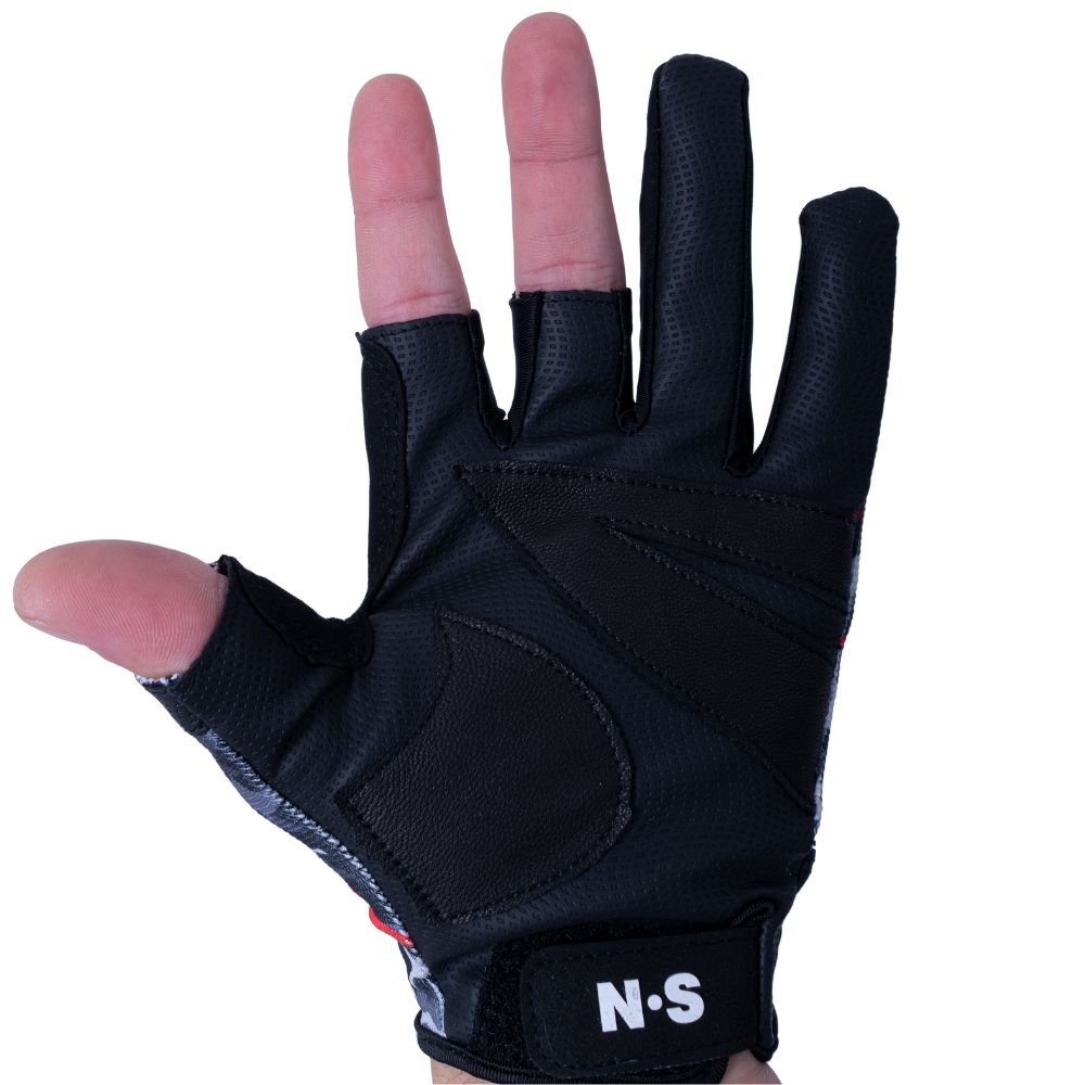 NS BLACK HOLE Natural Leather + RX7 Fabric Fishing Gloves V2 3 CUT Camo XL - Image 3