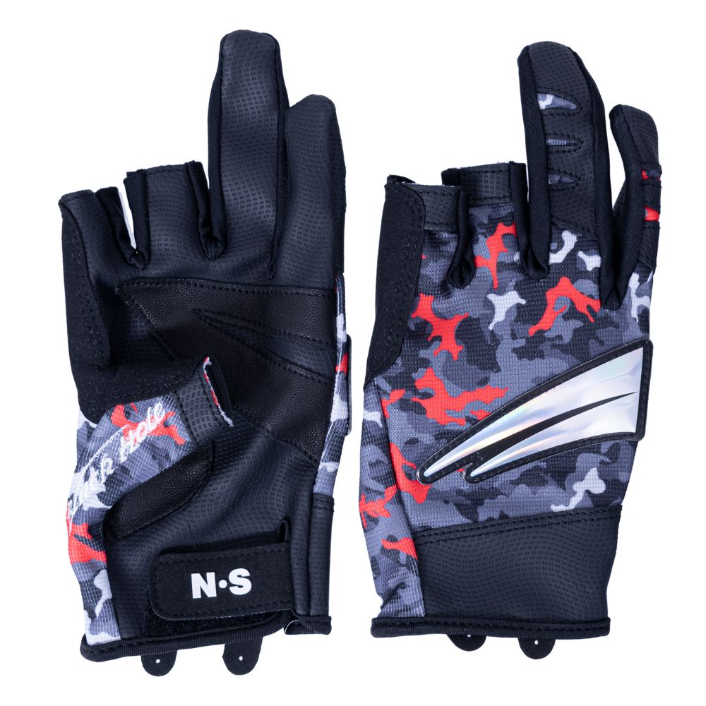 NS BLACK HOLE Natural Leather + RX7 Fabric Fishing Gloves V2 3 CUT Camo XL - Image 4