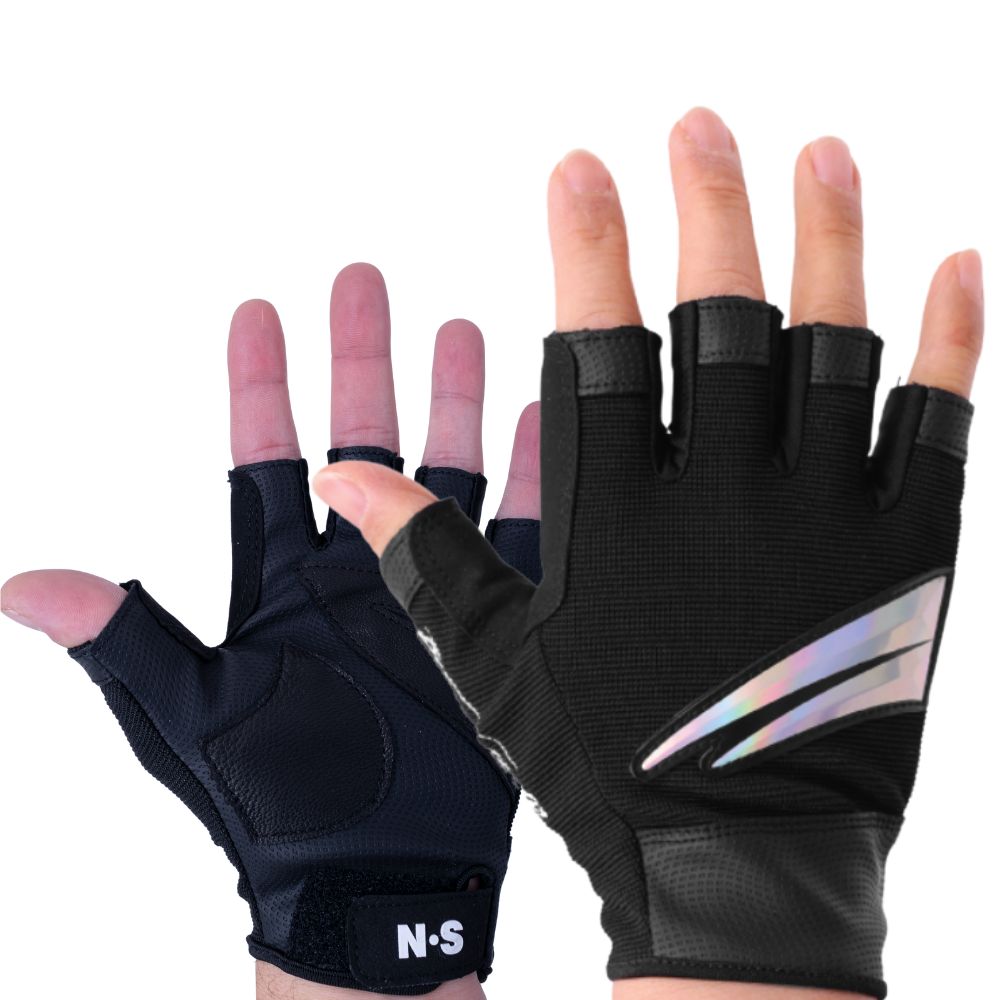 NS BLACK HOLE Natural Leather + RX7 Fabric Fishing Gloves V2 5 CUT Black XL
