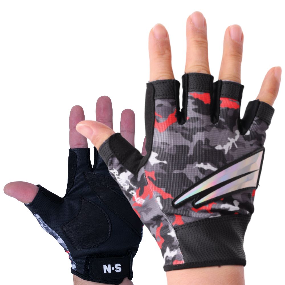 NS BLACK HOLE Natural Leather + RX7 Fabric Fishing Gloves V2 5 CUT Camo XL