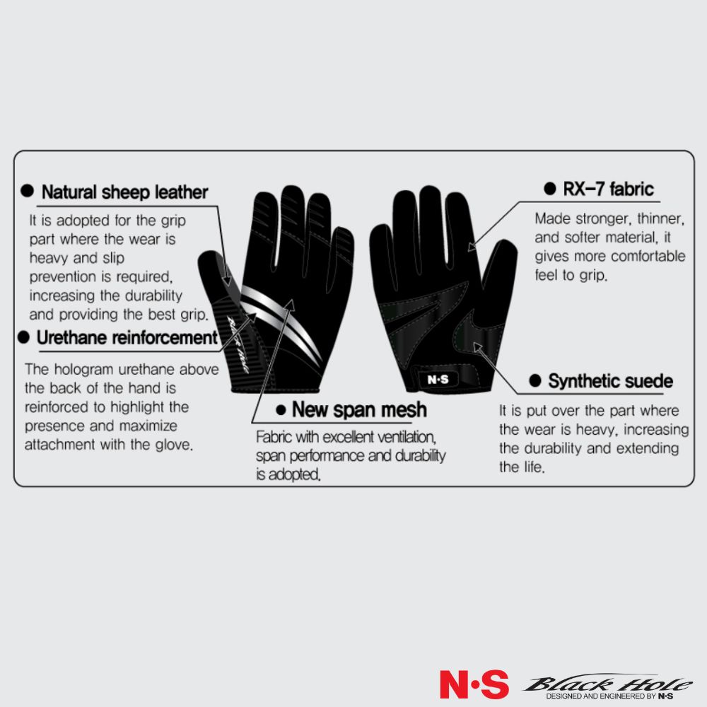 NS BLACK HOLE Natural Leather + RX7 Fabric Fishing Gloves V2 NO CUT Black XL - Image 5