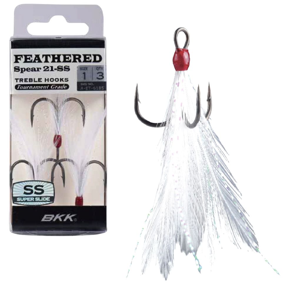 BKK Finesse Fishing Tournament Grade Treble Hook FEATHERED SPEAR 21-SS White