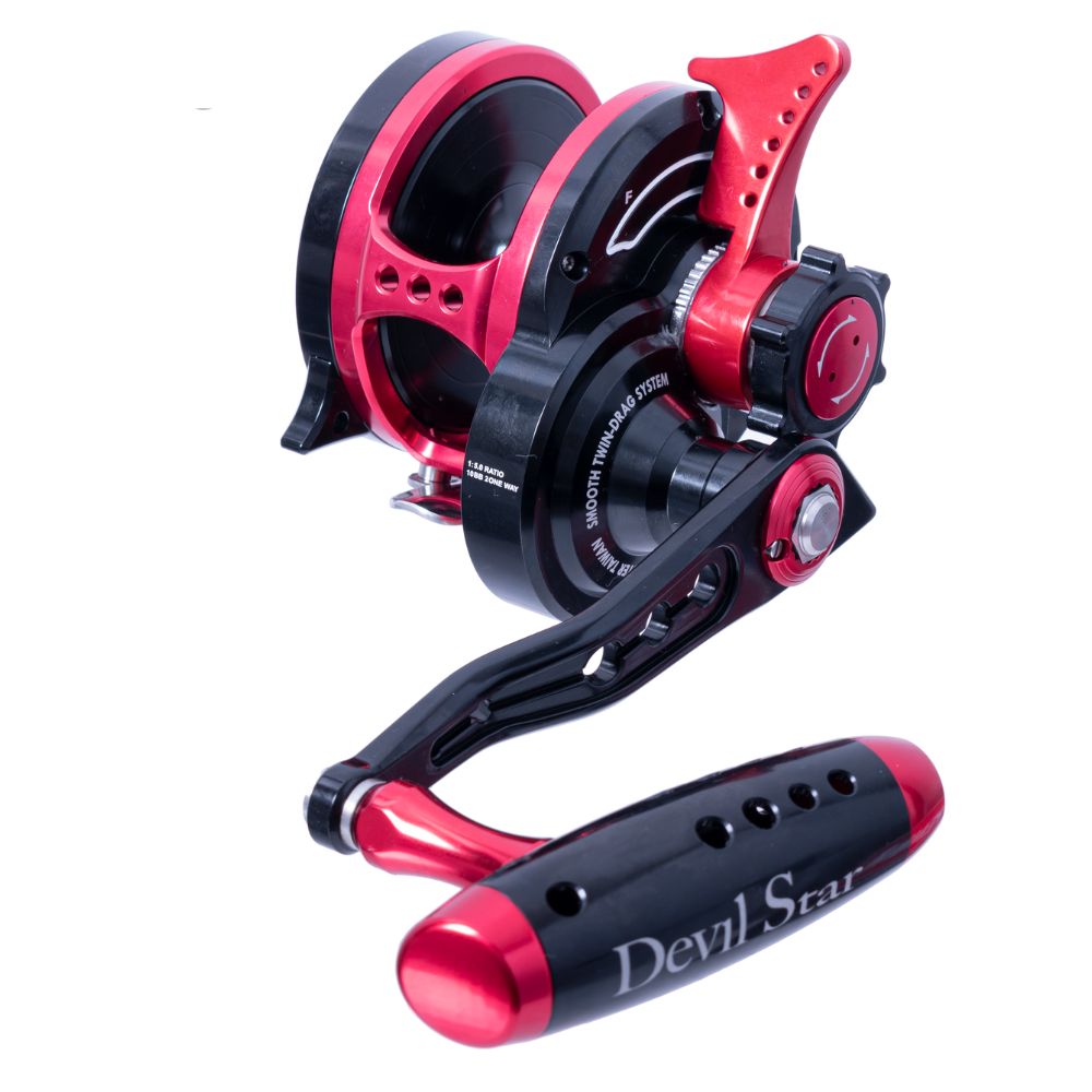 WIKI JIGGING Saltwater Fishing Lever-Twin Drag Lefthanded Jigging Reel DEVIL STAR 3000H Red/Black - Image 2
