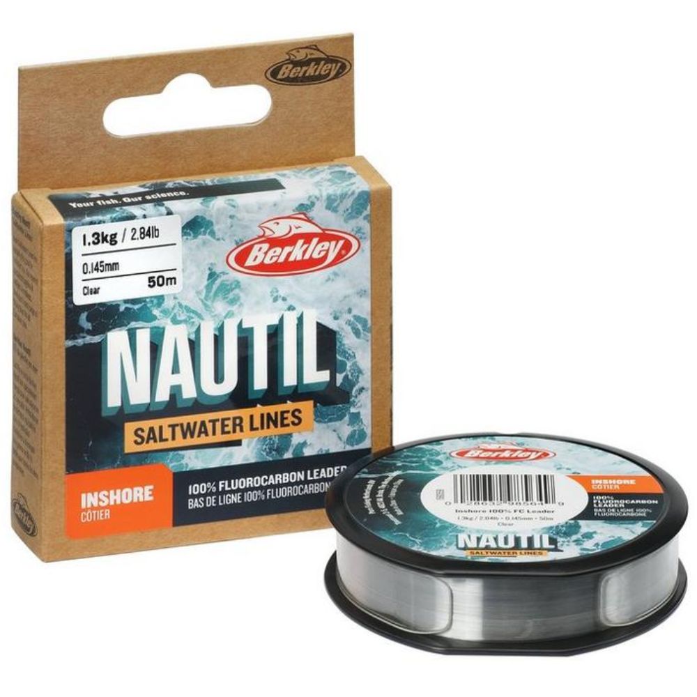 BERKLEY Saltwater Fishing 100% Fluorocarbon Leader NAUTIL INSHORE 50m/Clear