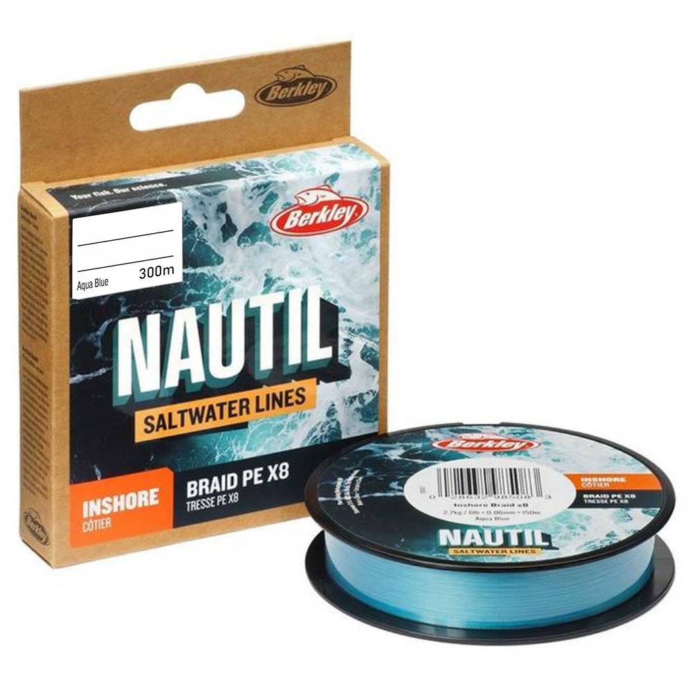 BERKLEY Saltwater Fishing X8 Braid Line NAUTIL INSHORE 300m/Aqua Blue