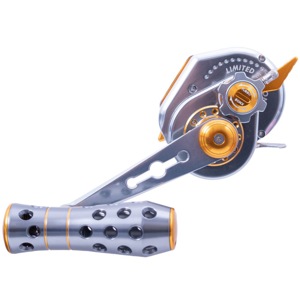 WIKI JIGGING Lefthanded Jigging Reel Violent Slow MASTER V.I.P 1500XH Titanium/Gold - Image 3