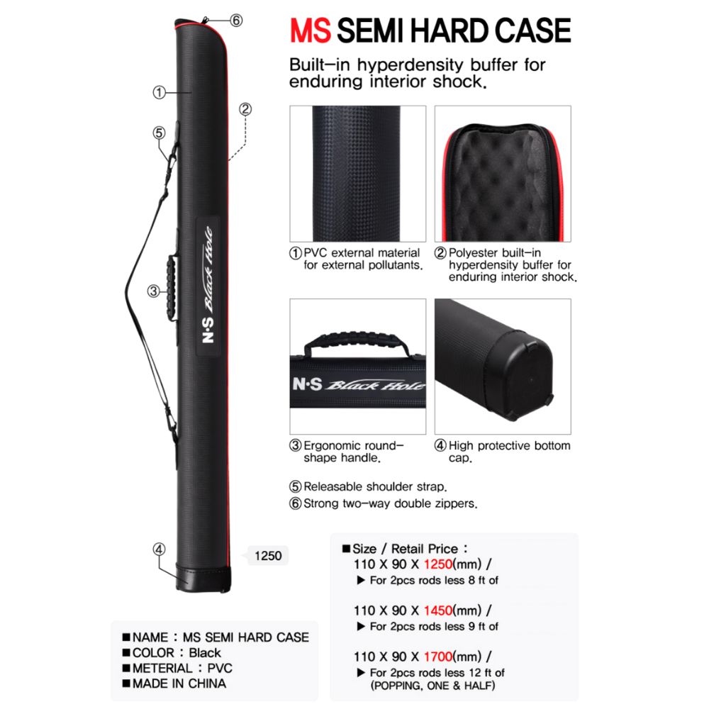 NS BLACK HOLE Fishing Rod Carry Carbon Looking SEMI HARD CASE MS - Image 4