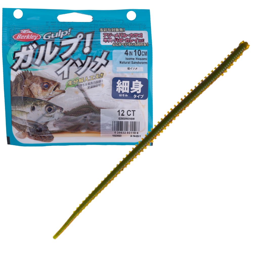 BERKLEY Gulp Scented Soft Bait Worm Lure SW ISOME HOSOMI 4in/12pcs Natural Sandworm