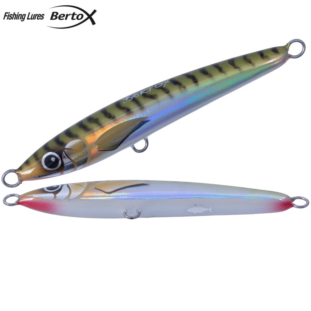 BERTOX Saltwater Handmade Wooden Sinking STICK BAIT 15cm/50g Green Mack Foil